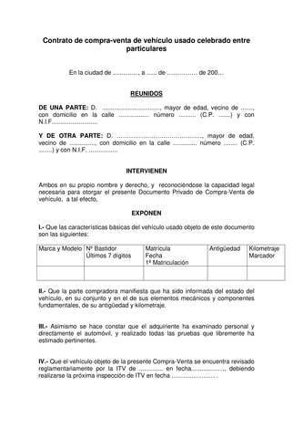 Plantilla Contrato De Compraventa De Veh culo Usado Plantilla Contrato De Compraventa De Veh culo Usado